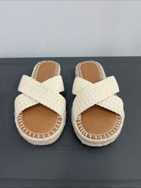 Cream Crochet Cross-Strap Espadrille Slides